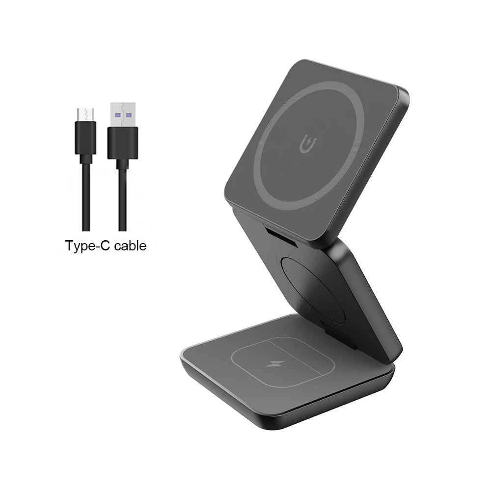 Chargeur sans fil à induction 3 en 1 : station de charge sans fil pliable et ergonomique pour iPhone 15, 14, 13, 12 Pro Max et Apple Watch 8, 9.